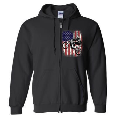 Dirt Bike American Flag Motocross Biker 4th Of July Full Zip Hoodie