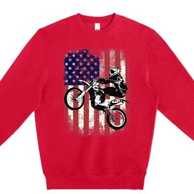 Dirt Bike American Flag Motocross Biker 4th Of July Premium Crewneck Sweatshirt