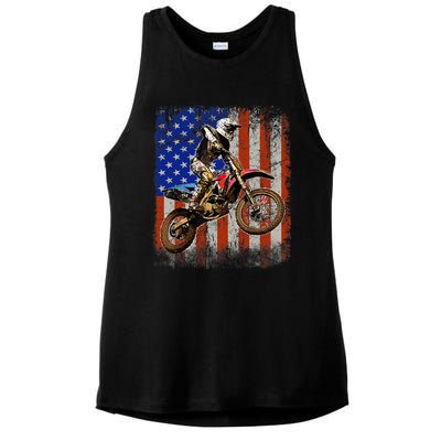 Dirt Bike American Flag Motocross Biker 4th Of July Mens Ladies PosiCharge Tri-Blend Wicking Tank