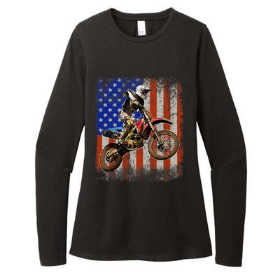 Dirt Bike American Flag Motocross Biker 4th Of July Mens Womens CVC Long Sleeve Shirt