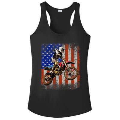 Dirt Bike American Flag Motocross Biker 4th Of July Mens Ladies PosiCharge Competitor Racerback Tank