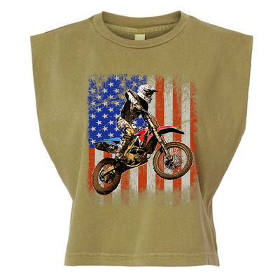 Dirt Bike American Flag Motocross Biker 4th Of July Mens Garment-Dyed Women's Muscle Tee