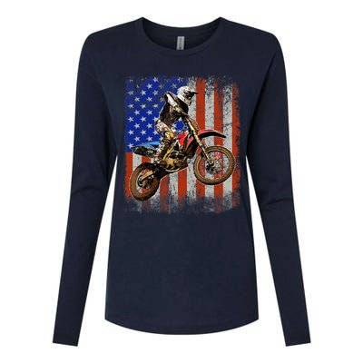 Dirt Bike American Flag Motocross Biker 4th Of July Mens Womens Cotton Relaxed Long Sleeve T-Shirt