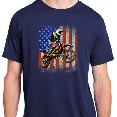 Dirt Bike American Flag Motocross Biker 4th Of July Mens Adult ChromaSoft Performance T-Shirt