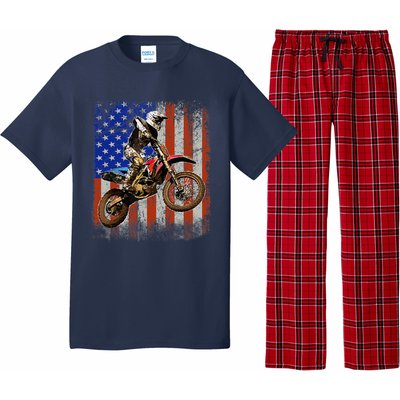 Dirt Bike American Flag Motocross Biker 4th Of July Mens Pajama Set