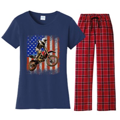 Dirt Bike American Flag Motocross Biker 4th Of July Mens Women's Flannel Pajama Set