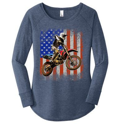 Dirt Bike American Flag Motocross Biker 4th Of July Mens Women's Perfect Tri Tunic Long Sleeve Shirt