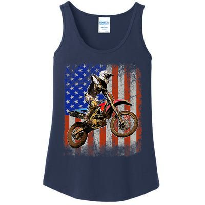 Dirt Bike American Flag Motocross Biker 4th Of July Mens Ladies Essential Tank