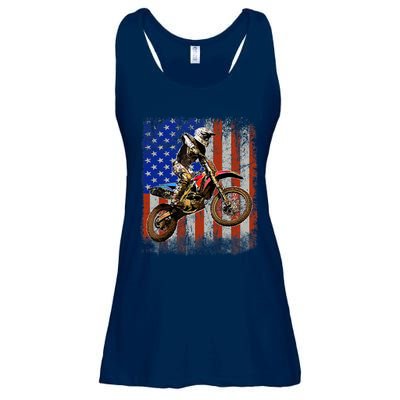 Dirt Bike American Flag Motocross Biker 4th Of July Mens Ladies Essential Flowy Tank