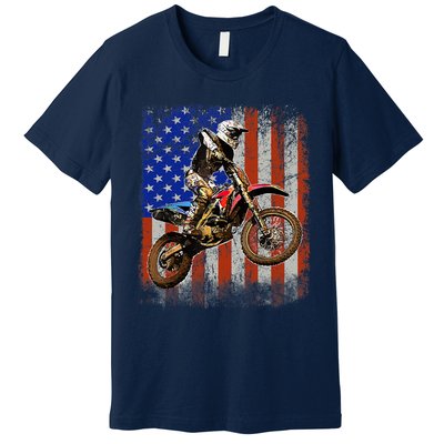 Dirt Bike American Flag Motocross Biker 4th Of July Mens Premium T-Shirt