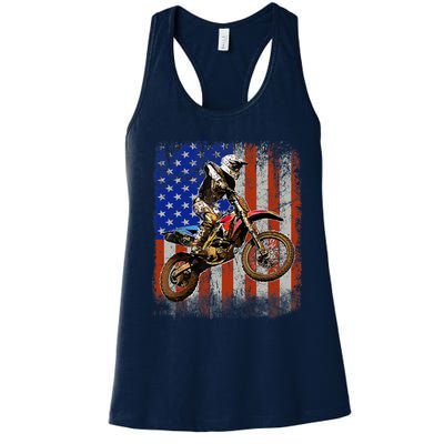 Dirt Bike American Flag Motocross Biker 4th Of July Mens Women's Racerback Tank