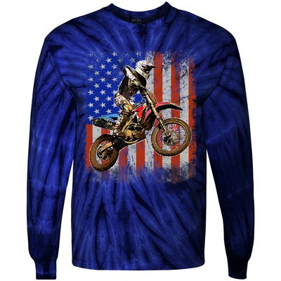 Dirt Bike American Flag Motocross Biker 4th Of July Mens Tie-Dye Long Sleeve Shirt