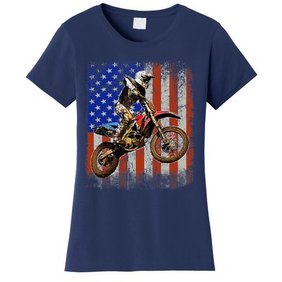 Dirt Bike American Flag Motocross Biker 4th Of July Mens Women's T-Shirt