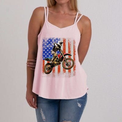 Dirt Bike American Flag Motocross Biker 4th Of July Mens Women's Strappy Tank