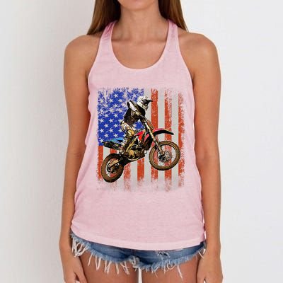 Dirt Bike American Flag Motocross Biker 4th Of July Mens Women's Knotted Racerback Tank