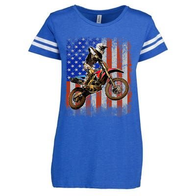 Dirt Bike American Flag Motocross Biker 4th Of July Mens Enza Ladies Jersey Football T-Shirt