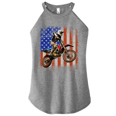 Dirt Bike American Flag Motocross Biker 4th Of July Mens Women's Perfect Tri Rocker Tank