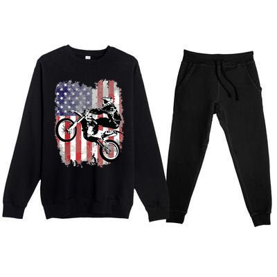 Dirt Bike American Flag Motocross Biker 4th Of July Premium Crewneck Sweatsuit Set