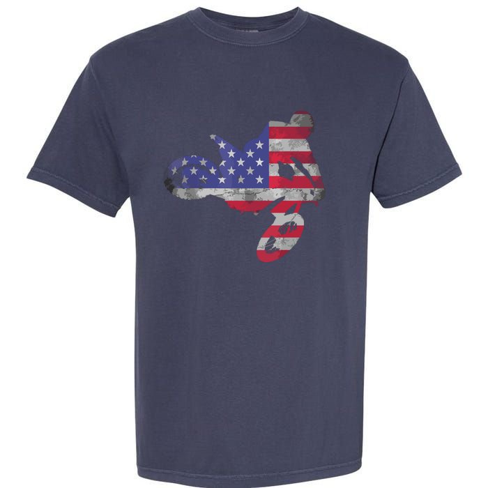 Dirt Bike American Flag Motocross Garment-Dyed Heavyweight T-Shirt