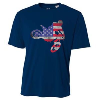 Dirt Bike American Flag Motocross Cooling Performance Crew T-Shirt