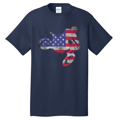 Dirt Bike American Flag Motocross Tall T-Shirt