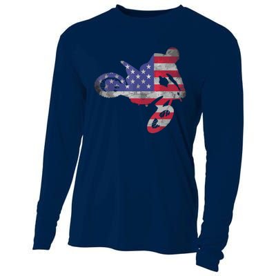 Dirt Bike American Flag Motocross Cooling Performance Long Sleeve Crew