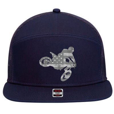 Dirt Bike American Flag Motocross 7 Panel Mesh Trucker Snapback Hat