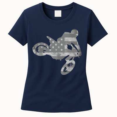 Dirt Bike American Flag Motocross Womens T-Shirt