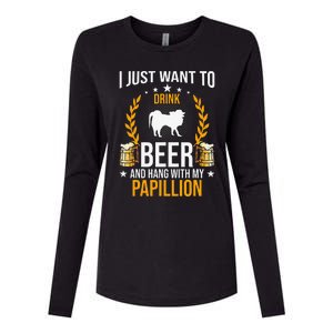 Drink Beer And Hang With My Papillion Dog Lover Womens Cotton Relaxed Long Sleeve T-Shirt