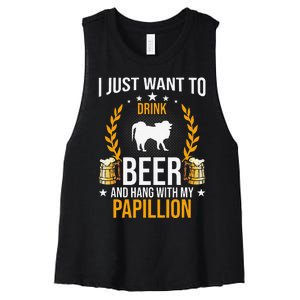 Drink Beer And Hang With My Papillion Dog Lover Women's Racerback Cropped Tank