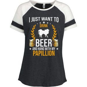 Drink Beer And Hang With My Papillion Dog Lover Enza Ladies Jersey Colorblock Tee