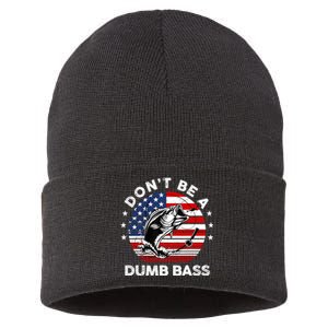 Dont Be A Dumb Bass Fathers Day Funny Fishing Dad Sustainable Knit Beanie