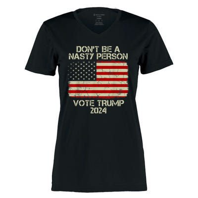 Don’t Be A Nasty Person Vote Trump 2024 USA Flag Women's Momentum V-Neck T-Shirt