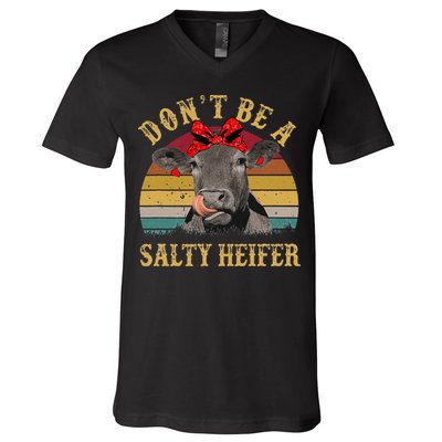 Dont Be A Salty Heifer Funny Cows Lover Gift Vintage Farm V-Neck T-Shirt