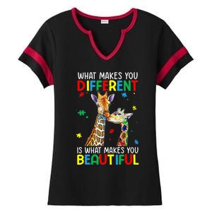 Different Beautiful Autism Awareness Puzzle Piece Giraffe Ladies Halftime Notch Neck Tee