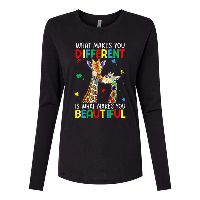 Different Beautiful Autism Awareness Puzzle Piece Giraffe Womens Cotton Relaxed Long Sleeve T-Shirt