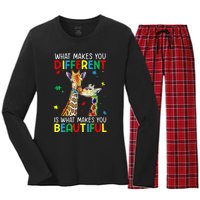 Different Beautiful Autism Awareness Puzzle Piece Giraffe Women's Long Sleeve Flannel Pajama Set 