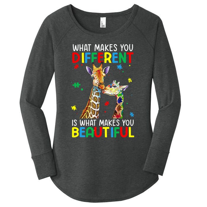 Different Beautiful Autism Awareness Puzzle Piece Giraffe Women's Perfect Tri Tunic Long Sleeve Shirt