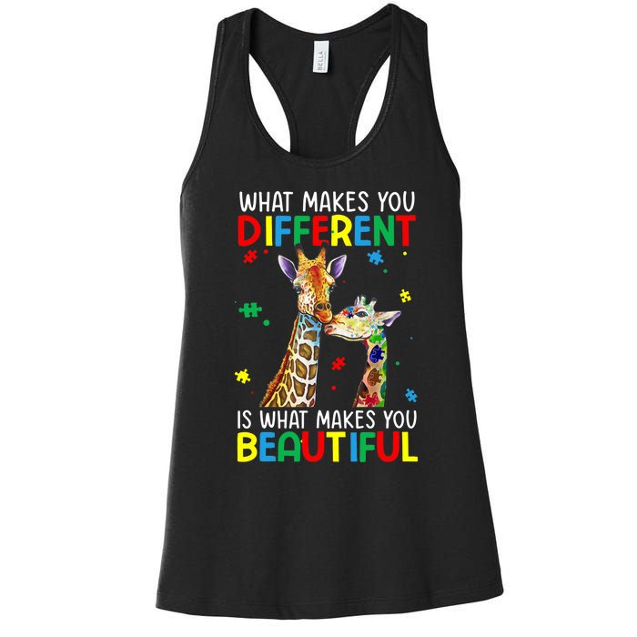 Different Beautiful Autism Awareness Puzzle Piece Giraffe Women's Racerback Tank