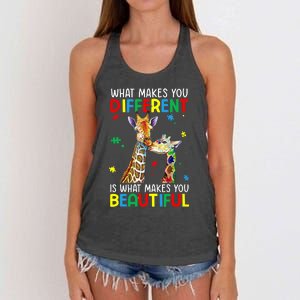 Different Beautiful Autism Awareness Puzzle Piece Giraffe Women's Knotted Racerback Tank