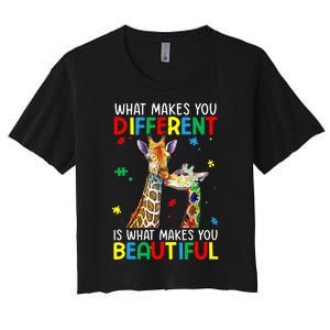 Different Beautiful Autism Awareness Puzzle Piece Giraffe Women's Crop Top Tee