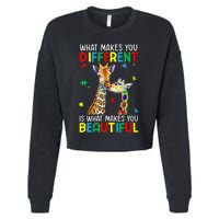 Different Beautiful Autism Awareness Puzzle Piece Giraffe Cropped Pullover Crew