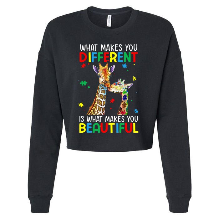 Different Beautiful Autism Awareness Puzzle Piece Giraffe Cropped Pullover Crew