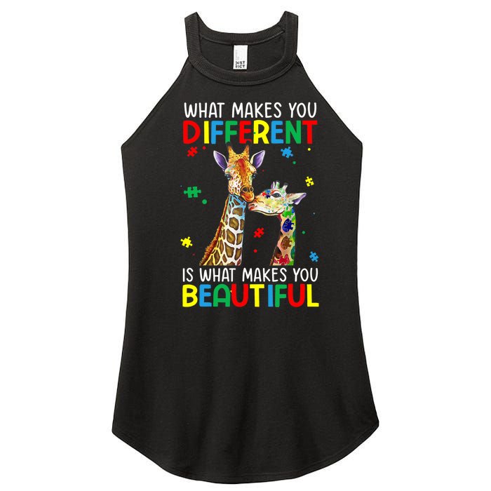 Different Beautiful Autism Awareness Puzzle Piece Giraffe Women's Perfect Tri Rocker Tank