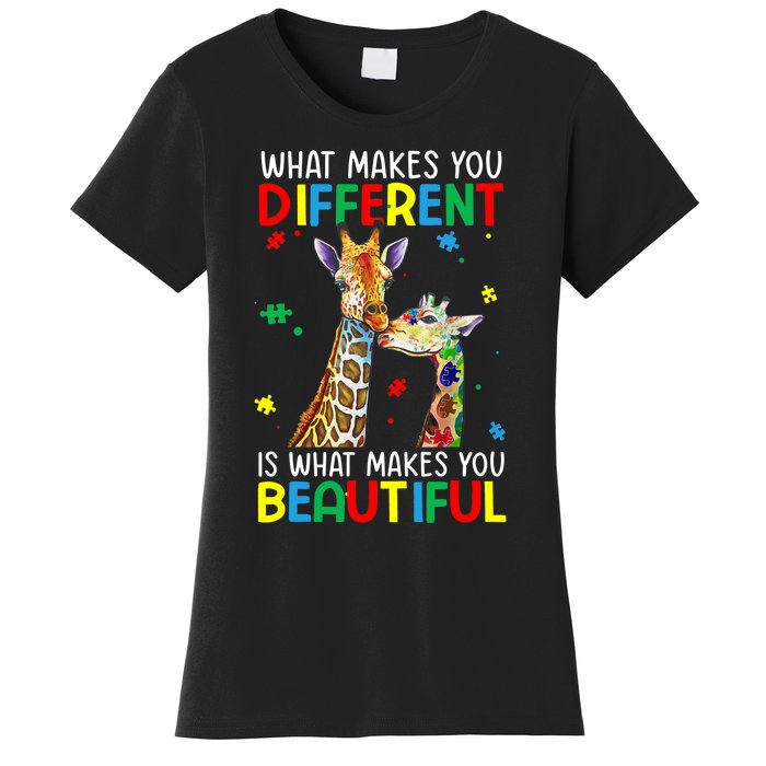 Different Beautiful Autism Awareness Puzzle Piece Giraffe Women's T-Shirt