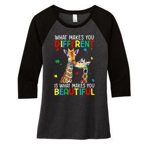 Different Beautiful Autism Awareness Puzzle Piece Giraffe Women's Tri-Blend 3/4-Sleeve Raglan Shirt