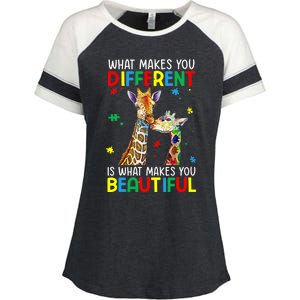 Different Beautiful Autism Awareness Puzzle Piece Giraffe Enza Ladies Jersey Colorblock Tee