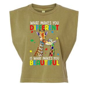 Different Beautiful Autism Awareness Puzzle Piece Giraffe Garment-Dyed Women's Muscle Tee