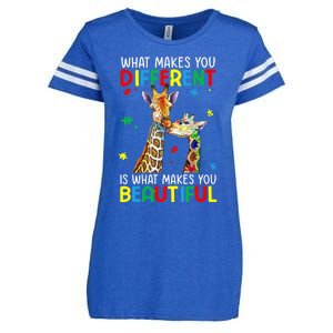 Different Beautiful Autism Awareness Puzzle Piece Giraffe Enza Ladies Jersey Football T-Shirt