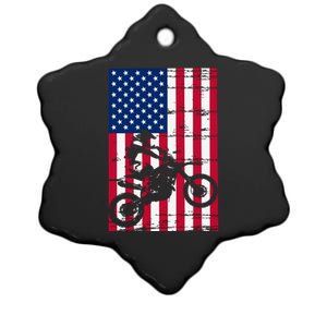 Dirt Bike American Flag 4th Of July Ceramic Star Ornament